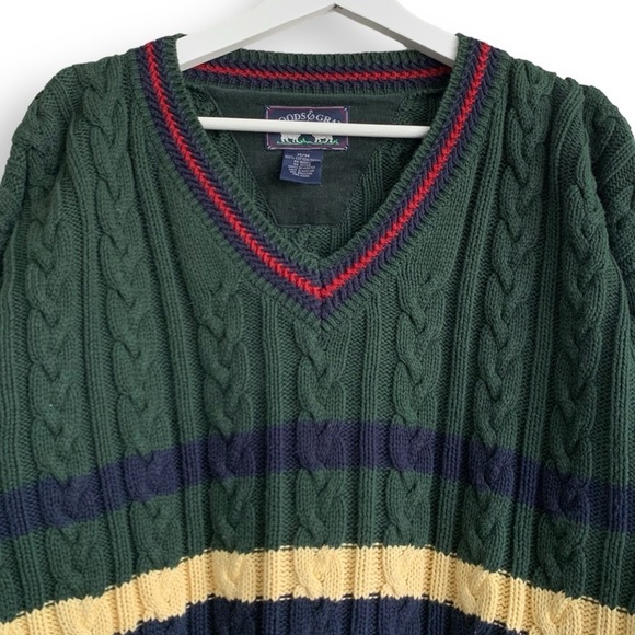 Vintage Sweater M Cable Knit Chunky 90s Grandpa V Neck Pullover - Picture 2 of 7